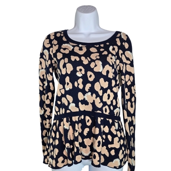 Anthropologie Moth animal print peplum ruffle waist sweater - Picture 2 of 13